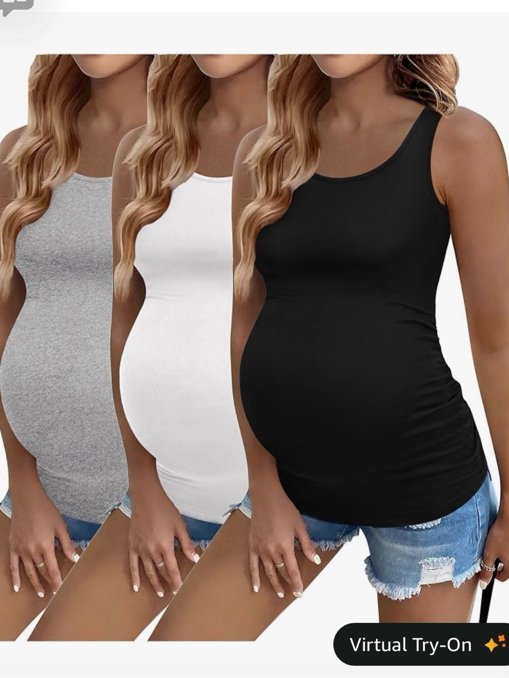 Maternity Scoop Neck Tank Top - Black, White & Gray